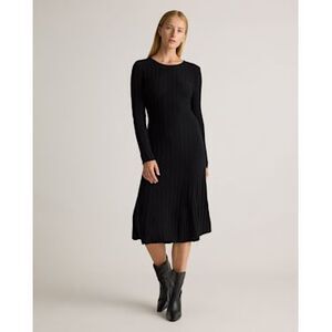 Quince Women Mongolian Cashmere Wide-Rib Midi Dress Black Basic Sleeved L
